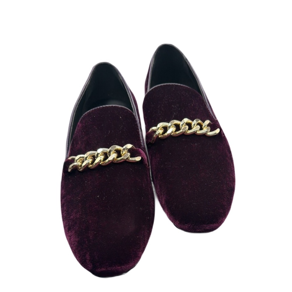 Amalfi Sz 9 1/2 Purple Chain Gold Gold Velvet Slip-On Loafers